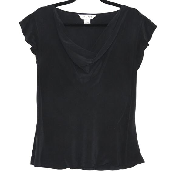 Vintage Allison Taylor 100% Silk Cowl Neck Top Black Size XL - Picture 2 of 5